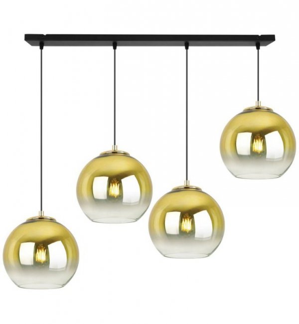 Lampa wisząca na szerokiej prostokątnej listwie 80 cm, 4 klosze szklane złote kule 20 cm, E27 LIGHT HOME