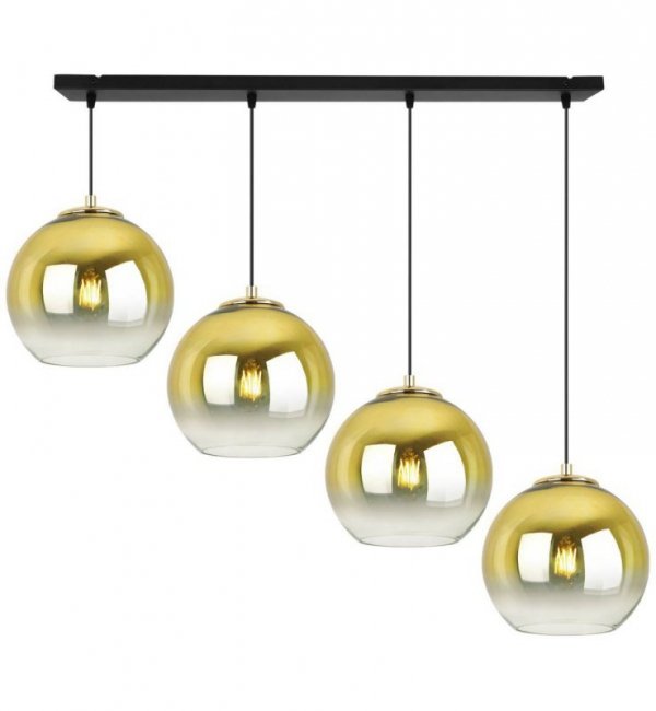 Lampa wisząca na szerokiej prostokątnej listwie 80 cm, 4 klosze szklane złote kule 20 cm, E27 LIGHT HOME