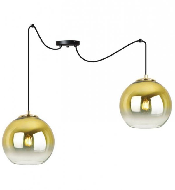 Lampa wisząca typu pająk, 2 klosze szklane złote kule 20 cm, E27 LIGHT HOME