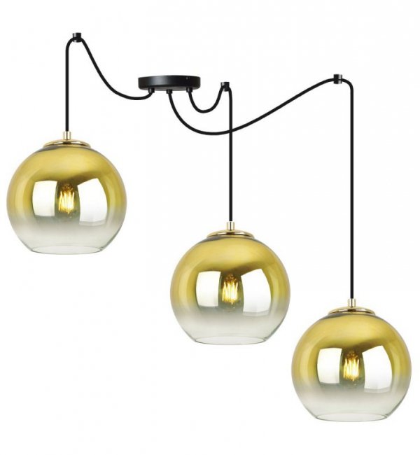 Lampa wisząca typu pająk, 3 klosze szklane złote kule 20 cm, E27 LIGHT HOME