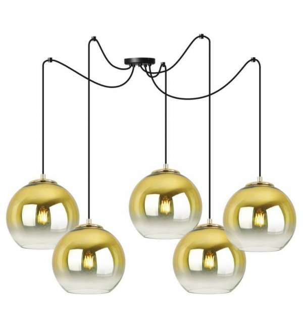 Lampa wisząca typu pająk, 5 kloszy szklanych złotych kul 20 cm, E27 LIGHT HOME