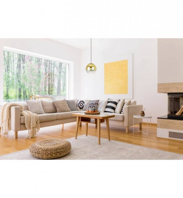Lampa wisząca ze szklanym kloszem złotym w kształcie kuli 15 cm z okrągłą podsufitką 10 cm, E27 LIGHT HOME