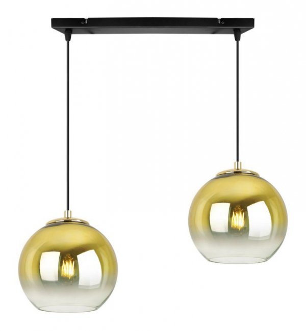 Lampa wisząca na szerokiej prostokątnej listwie 40 cm, 2 klosze szklane złote kule 15 cm, E27 LIGHT HOME