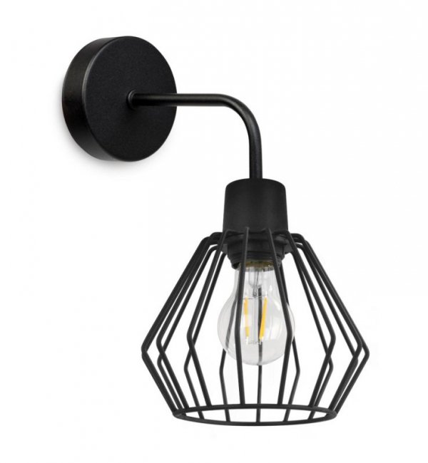 Kinkiet ścienny na zaokrąglonym ramieniu, klosz druciany metalowy czarny 18 cm z czarnym wykończeniem, E27 LIGHT HOME