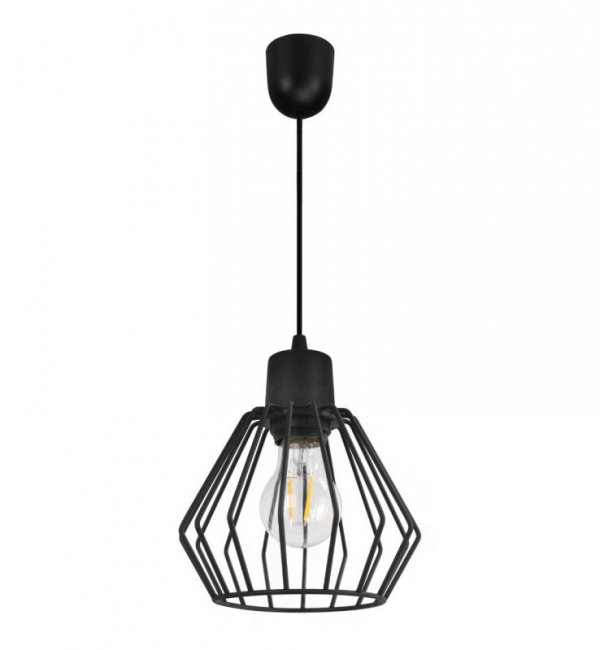 Lampa wisząca zwis, druciany czarny klosz metalowy 18 cm z czarnym wykończeniem, podsufitka 6 cm, E27 LIGHT HOME