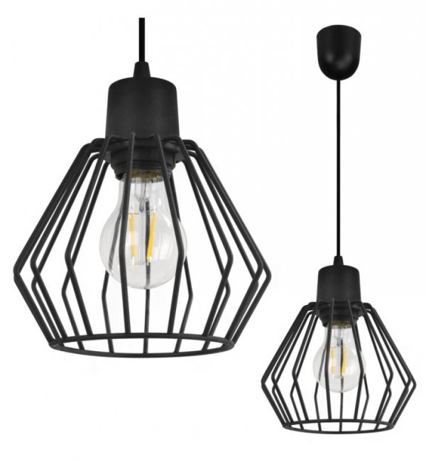 Lampa wisząca zwis, druciany czarny klosz metalowy 18 cm z czarnym wykończeniem, podsufitka 6 cm, E27 LIGHT HOME