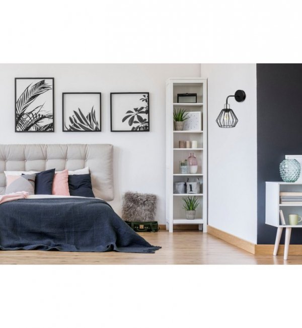 Kinkiet ścienny na zaokrąglonym ramieniu, druciany klosz metalowy czarny 18 cm ze srebrnym, chromowanym wykończeniem, E27 LIGHT HOME