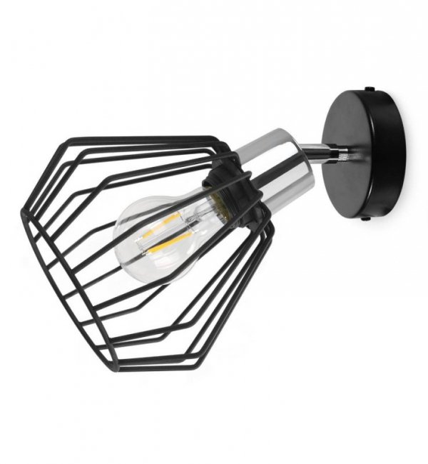 Kinkiet spot regulowany, czarny klosz druciany metalowy 18 cm, srebrne, chromowane wykończenie, E27 LIGHT HOME