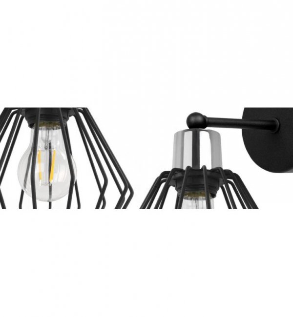 Kinkiet ścienny, czarny klosz druciany metalowy 18 cm, srebrne, chromowane wykończenie, proste ramię, E27 LIGHT HOME