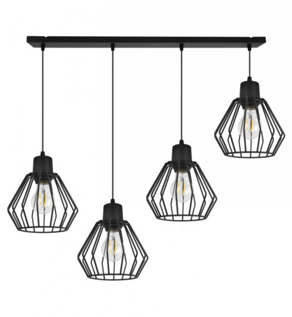 Wisząca lampa regulowana, NUVOLA, 4 źródła światła E27, czarna, na listwie LIGHT HOME