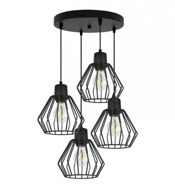 Lampa wisząca druciak, 4 źródła światła, okrągła podsufitka, regulacja, E27, czarna LIGHT HOME