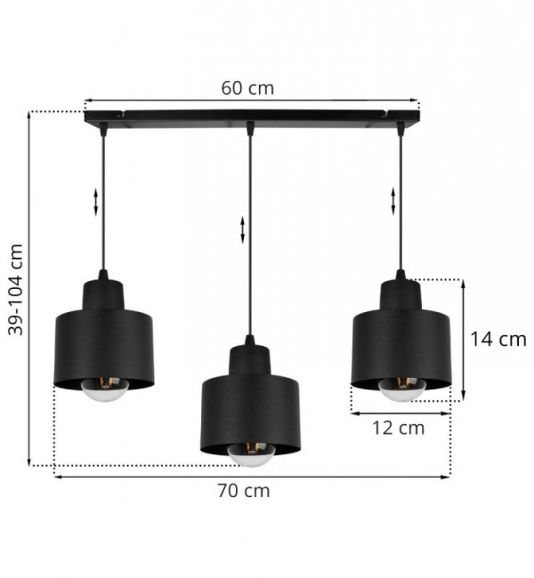 Lampa wisząca loft, PANTA, metalowe klosze, 3 źródła światła, E27, regulacja LIGHT HOME