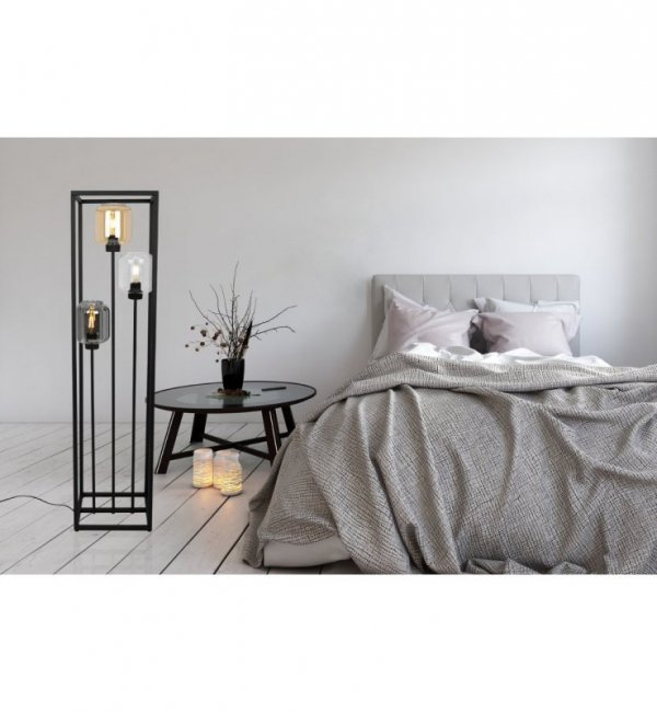 Nowoczesna lampa podłogowa NOVALJA CAGE, metalowa, 3 źródła światła, E27, szklane klosze LIGHT HOME