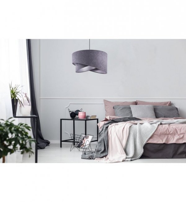 Lampa Wisząca Żyrandol z Eleganckim Abażurem Szary Welur 45 cm MEDIOLAN LIGHT HOME