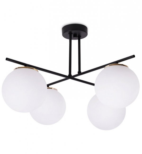 Lampa Sufitowa Żyrandol Czarny, Klosze Szklane Mleczne, E14 LIGHT HOME