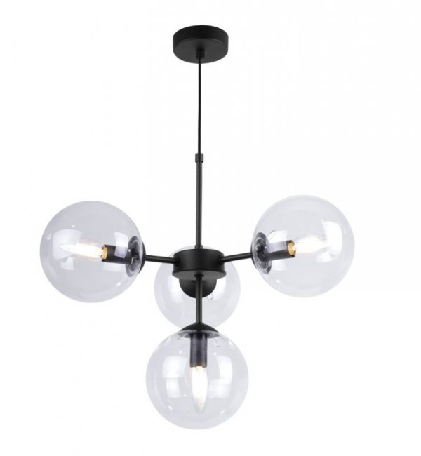 Lampa Wisząca Sufitowa z Regulacją, Żyrandol Czarny, Bezbarwne Klosze, E14 LIGHT HOME
