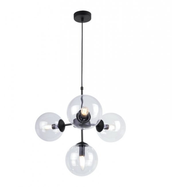 Lampa Wisząca Sufitowa z Regulacją, Żyrandol Czarny, Bezbarwne Klosze, E14 LIGHT HOME