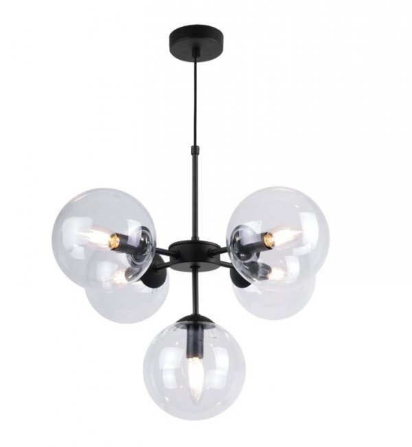 Lampa Wisząca Sufitowa Styl Loftowy, Żyrandol Czarny, Bezbarwne Klosze, E14 LIGHT HOME