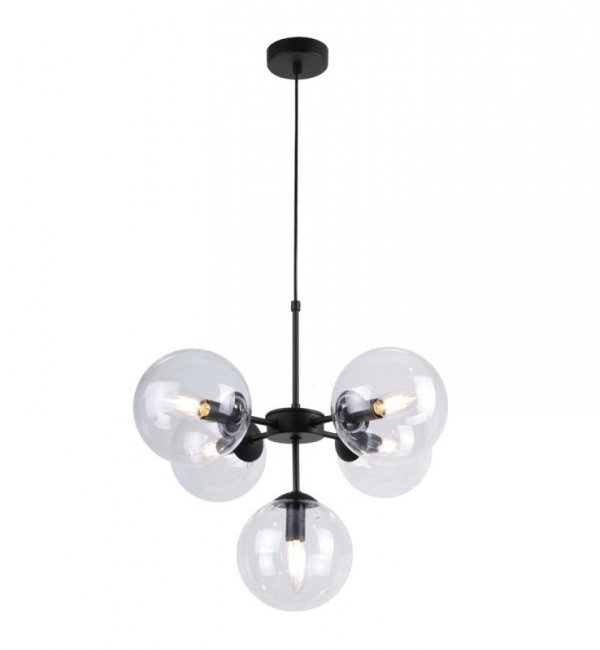 Lampa Wisząca Sufitowa Styl Loftowy, Żyrandol Czarny, Bezbarwne Klosze, E14 LIGHT HOME