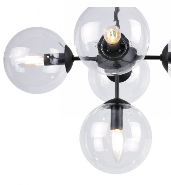 Lampa Wisząca Sufitowa Styl Loftowy, Żyrandol Czarny, Bezbarwne Klosze, E14 LIGHT HOME