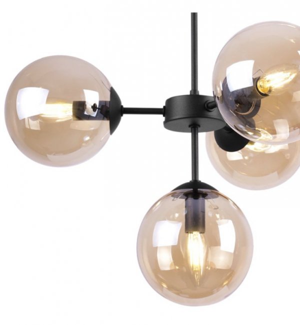 Lampa Wisząca Sufitowa z Regulacją, Żyrandol Czarny, Miodowe Klosze, E14 LIGHT HOME