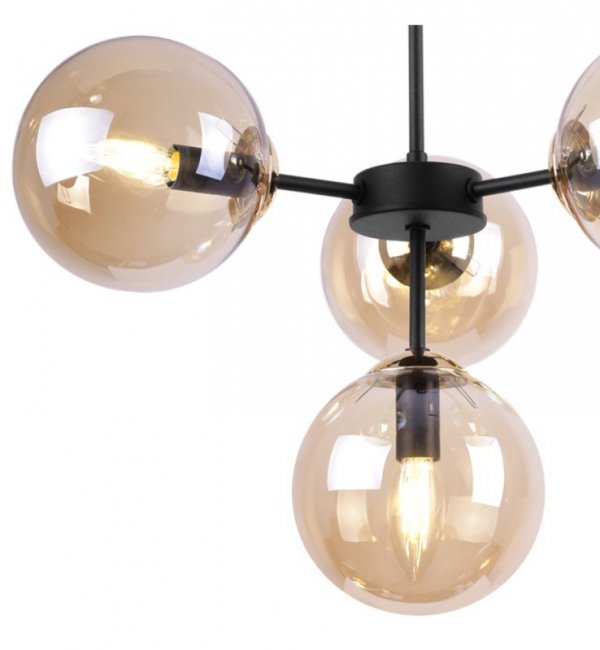 Lampa Sufitowa z Regulacją Wysokości, Żyrandol Czarny, Miodowe Klosze, E14 LIGHT HOME