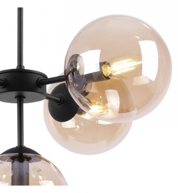 Lampa Wisząca Sufitowa Styl Loftowy, Żyrandol Czarny, Miodowe Klosze, E14 LIGHT HOME
