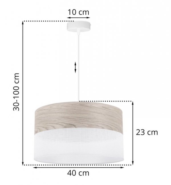 Lampa wisząca WOOD, elegancki biały abażur nad stół lub sofę, fornir, 40cm