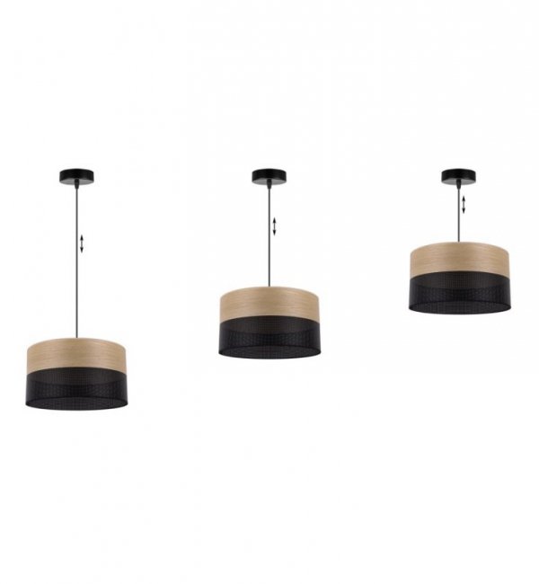 Lampa sufitowa WOOD, 30cm, czarny abażur z drewnianą naturalną okleiną