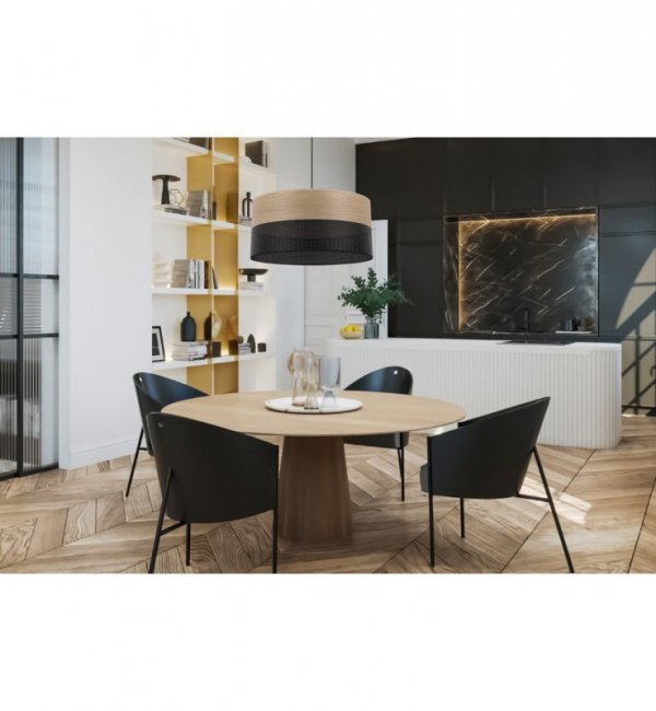 Lampa sufitowa WOOD, czarny żyrandol loft ze złotym fornirem dębowym, 44cm