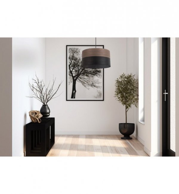 Lampa wisząca WOOD, czarny abażur z dodatkiem orzechowego forniru
