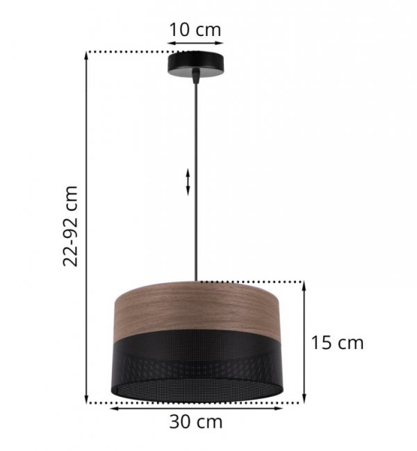 Lampa wisząca WOOD, czarny abażur z dodatkiem orzechowego forniru