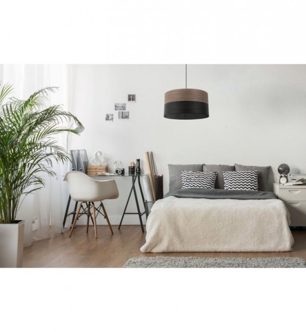 Lampa wisząca WOOD, 40cm, abażur nad stół lub sofę, orzechowe drewno