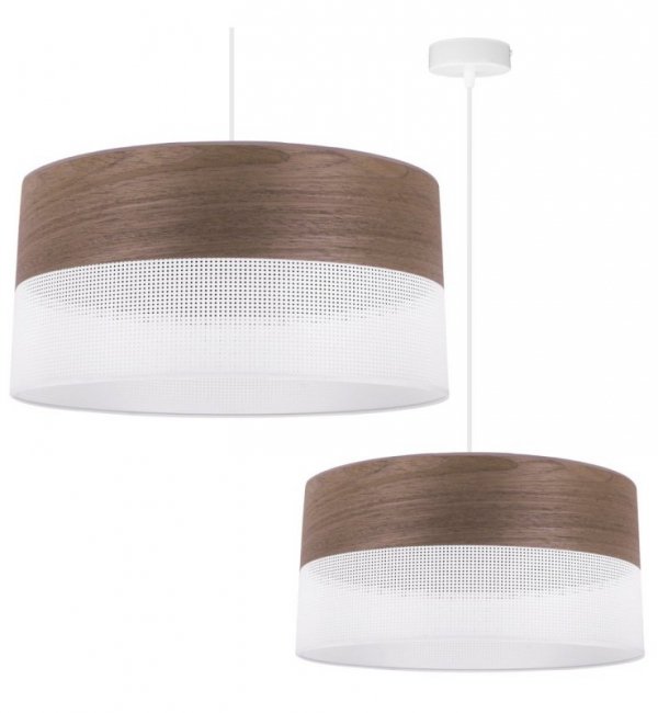 Lampa sufitowa WOOD, biały elegancki abażur z forniru orzechowego, 44cm