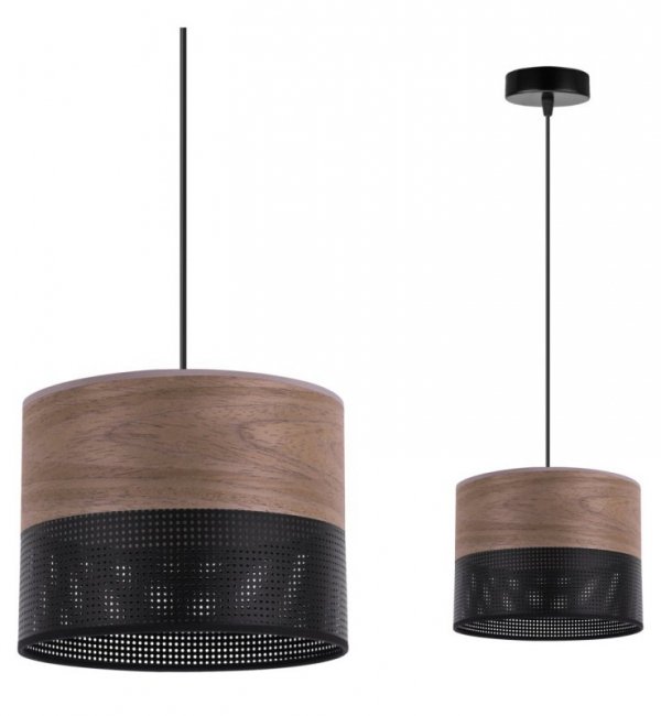 Lampa sufitowa WOOD, pojedyczny abażur 20cm z eleganckim fornirem orzechowym