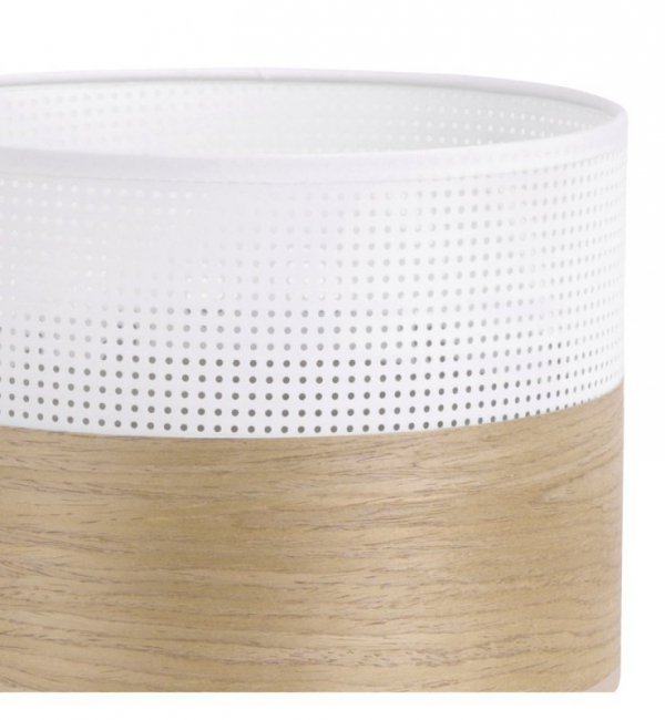 Lampa sufitowa WOOD, biały abażur loft ze złocistym fornirem dębowym, 20cm