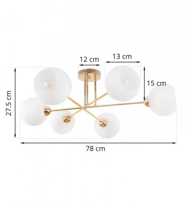 Lampa sufitowa ASTURIA, złoty żyrandol glamour nad stół i wyspę, białe kule, E27