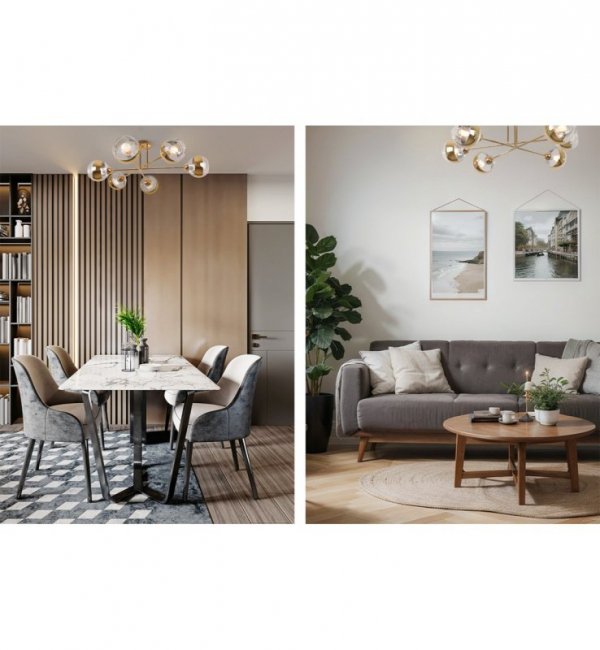 Lampa sufitowa ASTURIA, złoty żyrandol do salonu, jadalni, pokoju, elegancki, E27