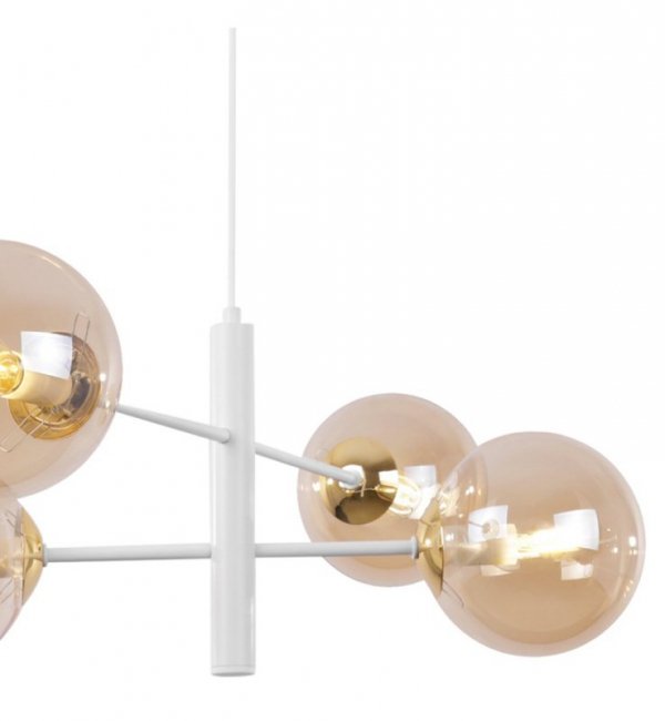 Lampa sufitowa VICENZA, biały nowoczesny żyrandol nad stół i wyspę, złote akcenty