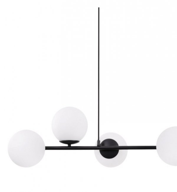 Lampa sufitowa SIENA, czarny żyrandol molekularny z białymi kloszami, gwint E14
