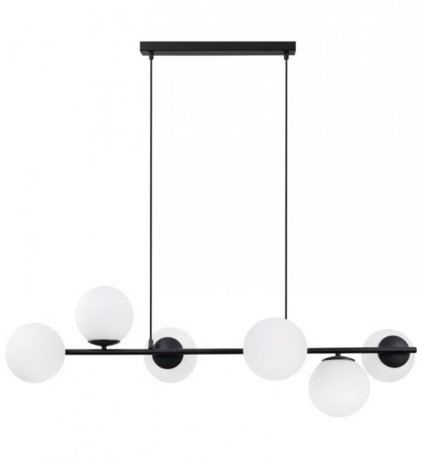 Lampa sufitowa SIENA, czarny żyrandol molekularny z białymi kloszami, gwint E14