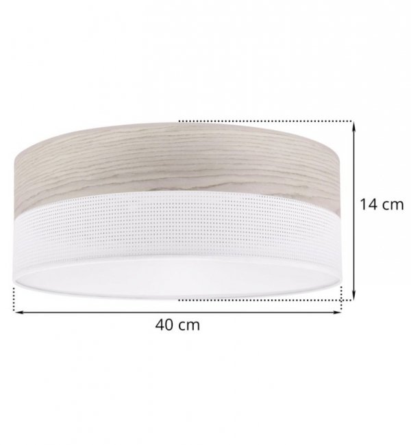 Lampa sufitowa WOOD, biały plafon z fornirem do salonu, jadalni, sypialni, 40cm
