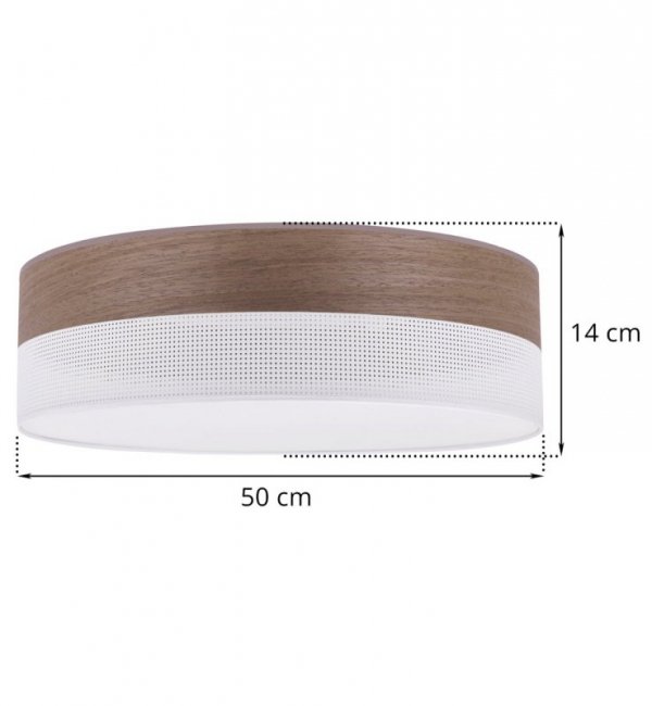 Lampa sufitowa WOOD, okrągły plafon z białym abażurem 50cm, do salonu i sypialni