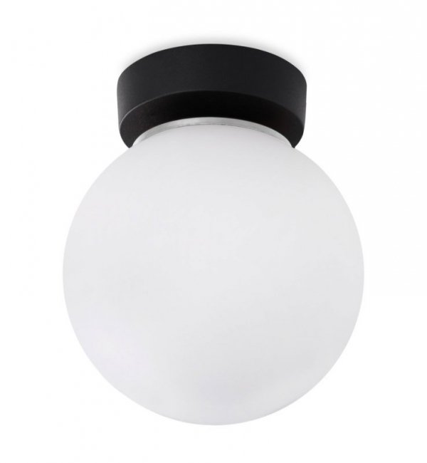 Lampa sufitowa typu kinkiet ALTA, czarny plafon, biała kula, chromowane akcenty, E14