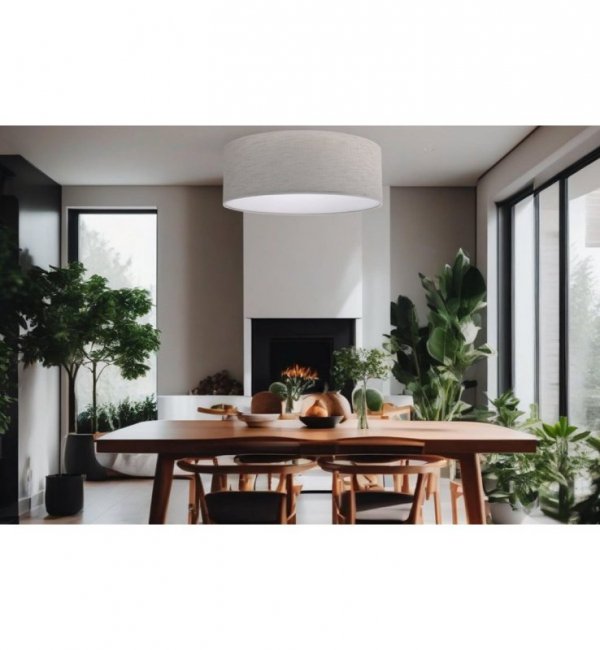 Lampa sufitowa STONE, plafon, jasnobeżowy abażur z lnianej tkaniny, naturalny, 40cm