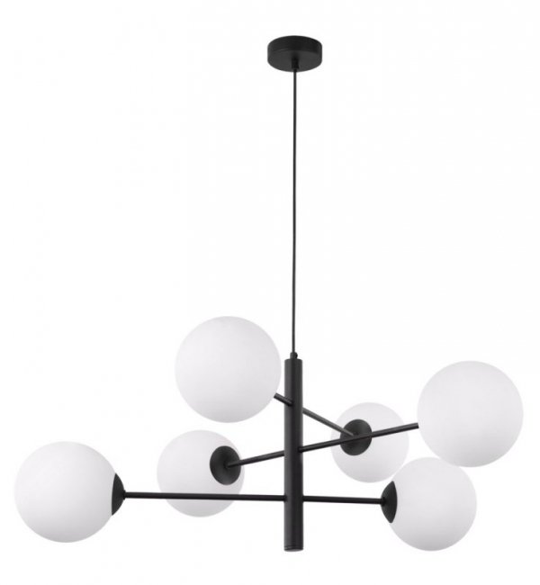 Lampa sufitowa VICENZA, wisząca, loft, czarny żyrandol molekularny, glamour, białe kule