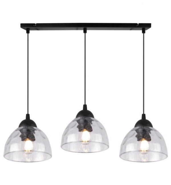 Lampa sufitowa VENICE, wisząca, potrójny żyrandol listwa ze szklanymi kloszami, styl loftowy
