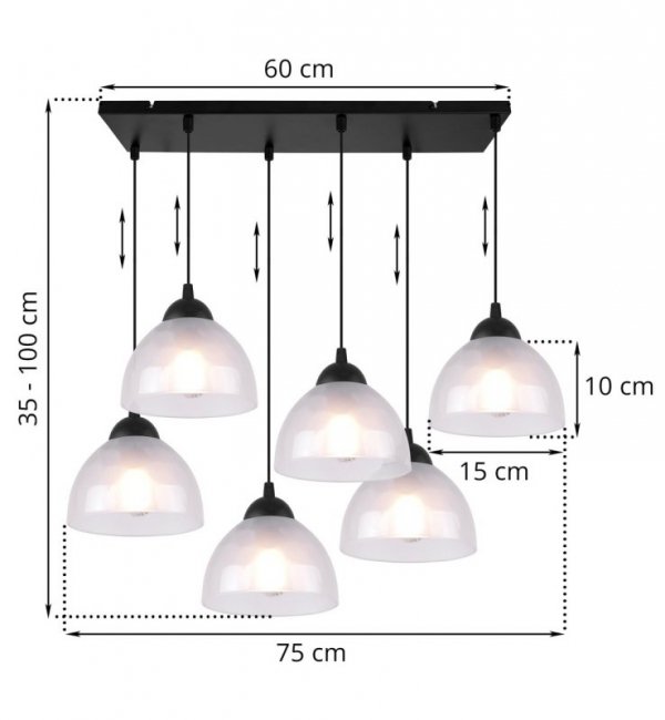 Lampa wisząca VENICE, żyrandol, sufitowa, białe mleczne szkło, czarna listwa, do jadalni, kuchni