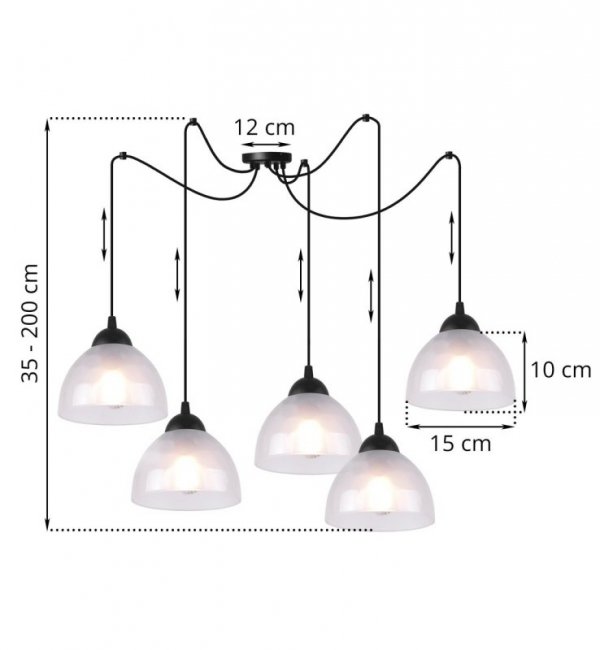 Lampa wisząca VENICE, sufitowa, długi czarny pająk loft, mleczne białe szklane misy, do salonu