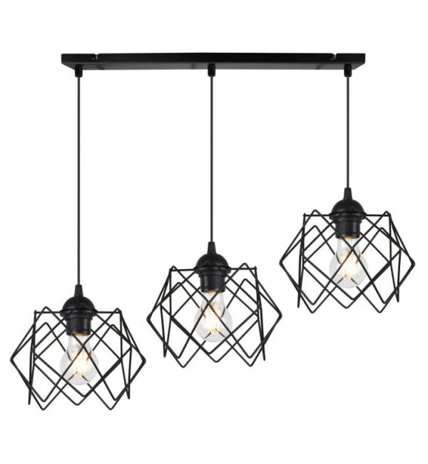 Lampa sufitowa STELLA, wisząca, żyrandol, potrójna czarna listwa, styl loftowy, nad stół i wyspę